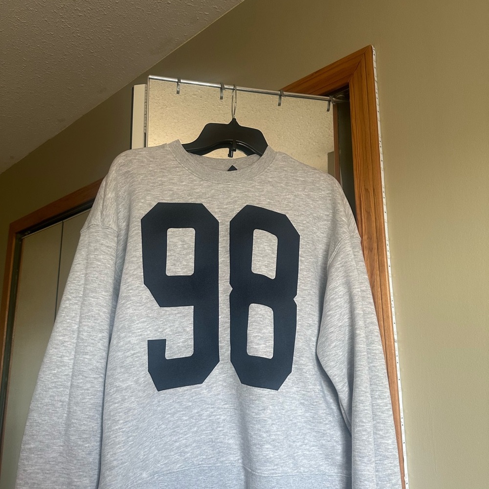 H&M Gray Crewneck Sweater with Navy Blue '98' Print